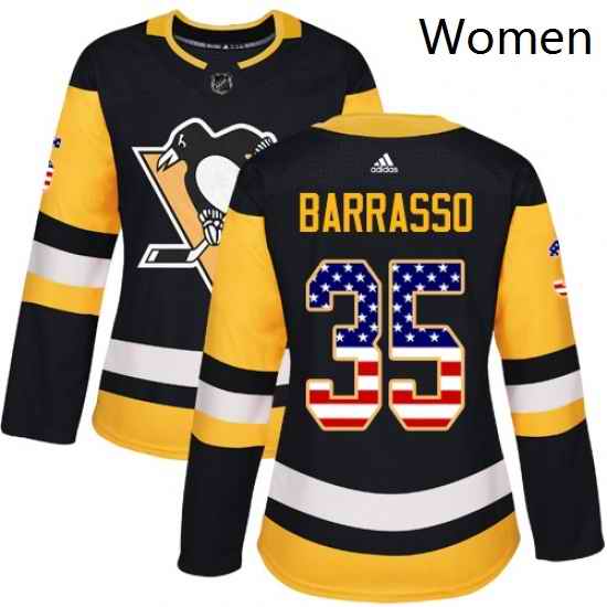 Womens Adidas Pittsburgh Penguins 35 Tom Barrasso Authentic Black USA Flag Fashion NHL Jersey